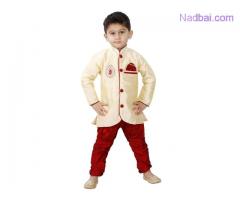 Gold embroidered cotton silk western dress for boys